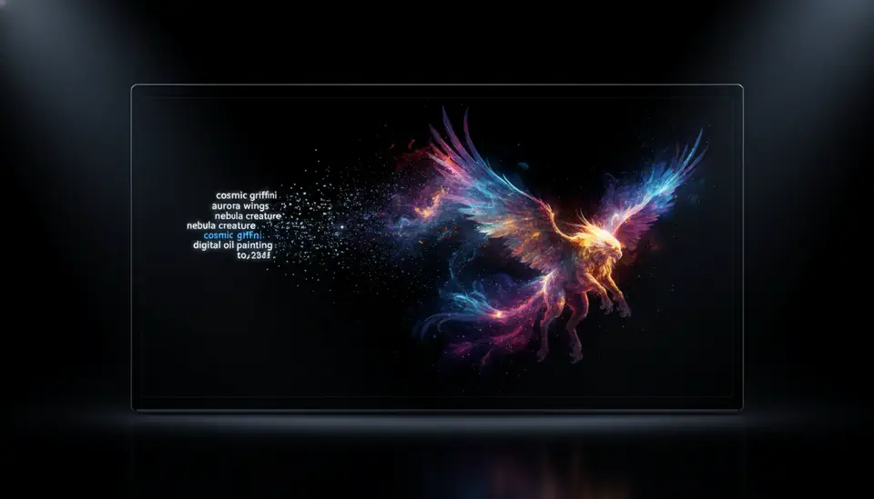 Text prompt transformed into an AI generated image or photo