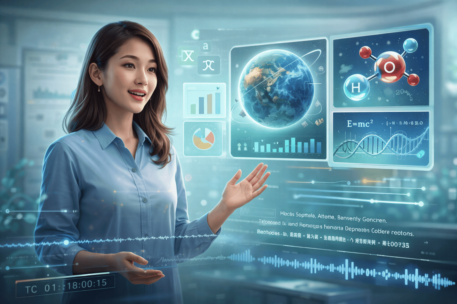 Seedream 5.0 AI 用于教育者展示全息科学和数据可视化