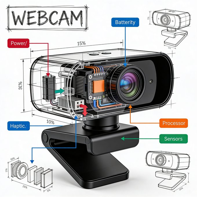 Seedream 5.0 AI 生成的带内部组件标注的网络摄像头技术信息图