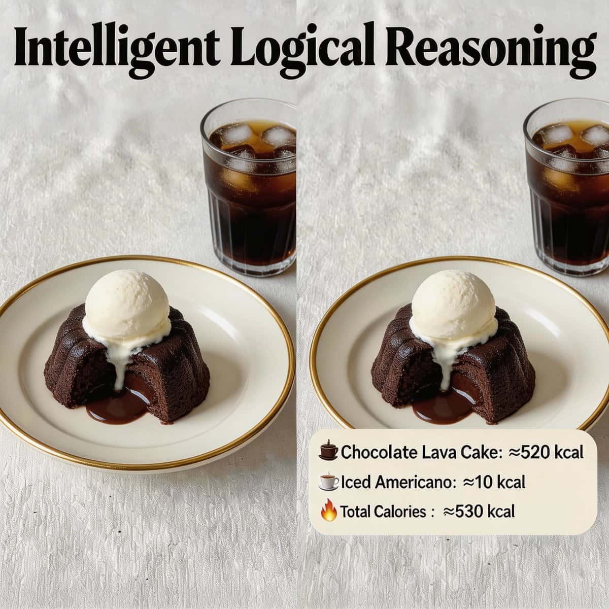 Seedream 5.0 AI 智能推理海报,美食照片上的卡路里分析叠加